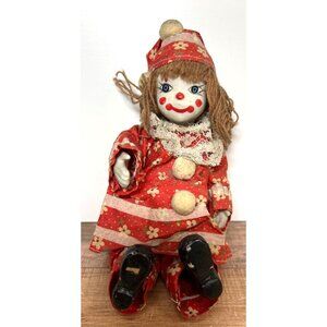 Clown Vintage Porcelain Doll Sitting Shelf Pot Belly Harliquin Hand Painted